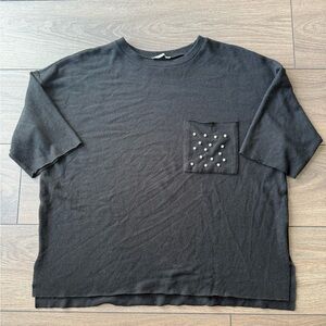 Women’s Black Short-Sleeve Pocket Tee with Stud Detail